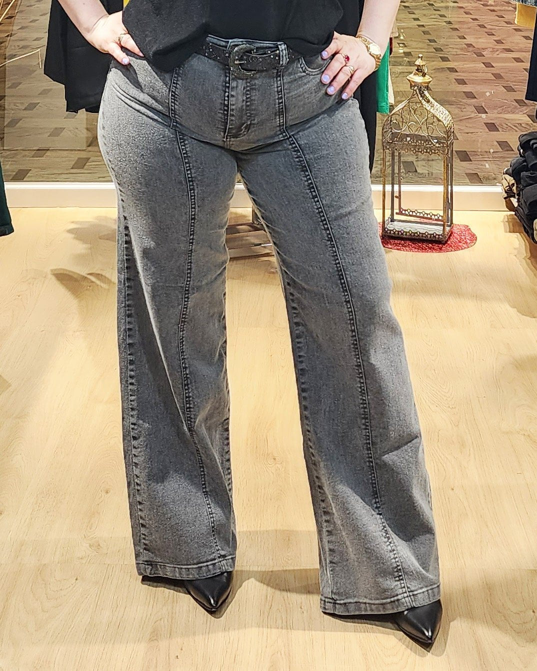 PANTALON JEAN WIDE LEG - Gris