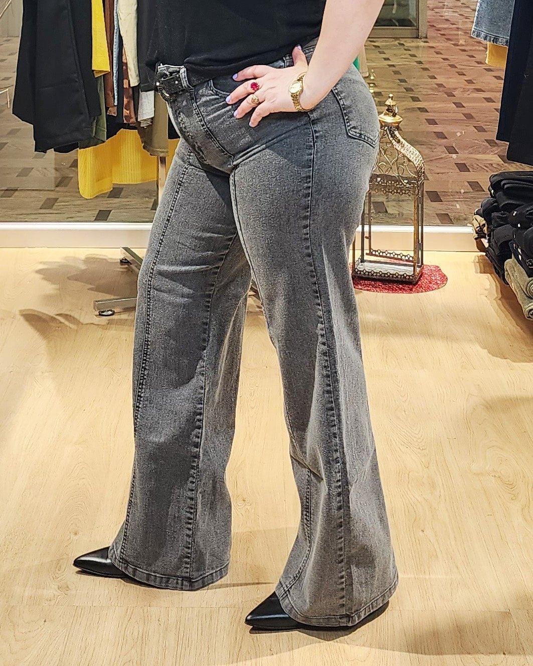 PANTALON JEAN WIDE LEG - Gris