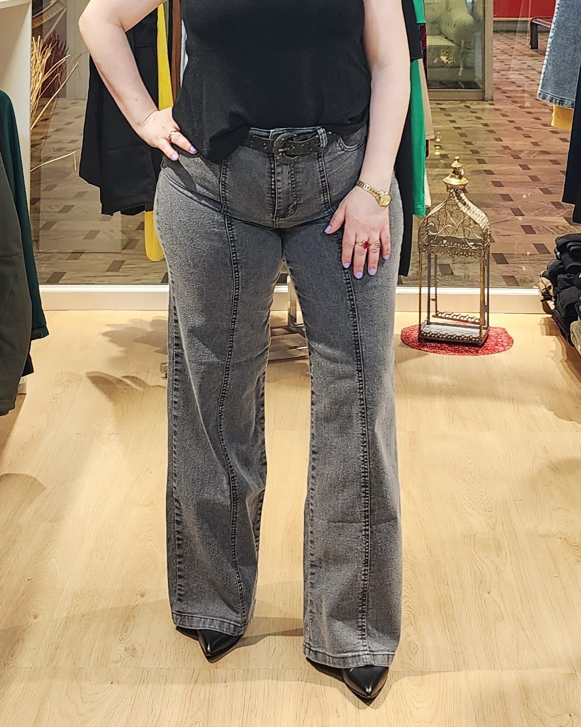 PANTALON JEAN WIDE LEG - Gris