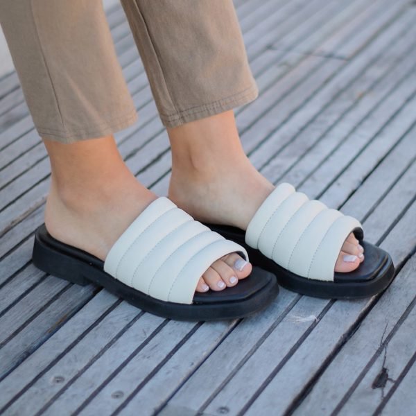 Sandalias Cuero Auténtico CHANCLAS Blancas - Imagen 2