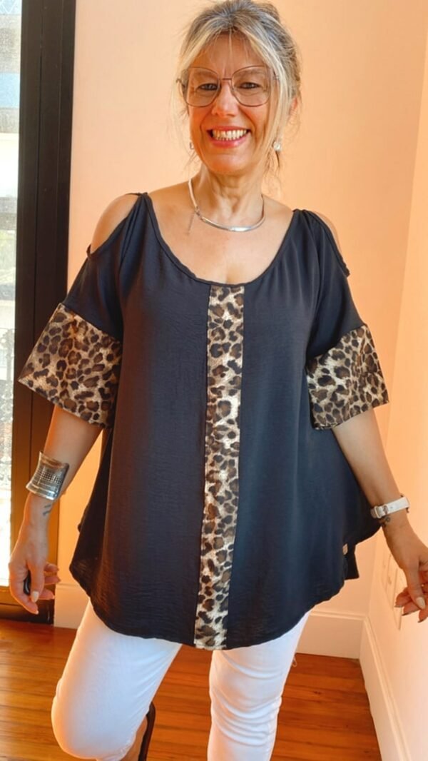 Blusa Negra c/ Animal Print MONA - Imagen 3