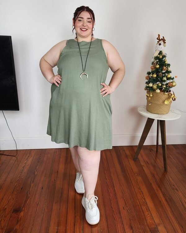 Vestido Lino y Algodón CLEO Verde - Imagen 6
