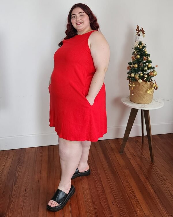 Vestido Lino y Algodón CLEO Rojo - Imagen 5